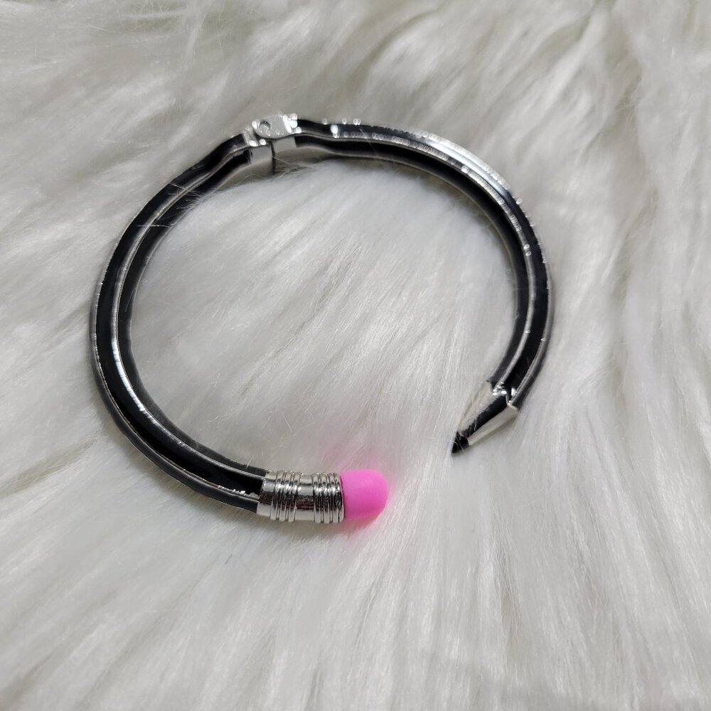 Black Pencil Design Hinged Bracelet